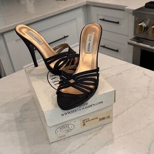 Steve Madden Black Satin Strappy Heels
